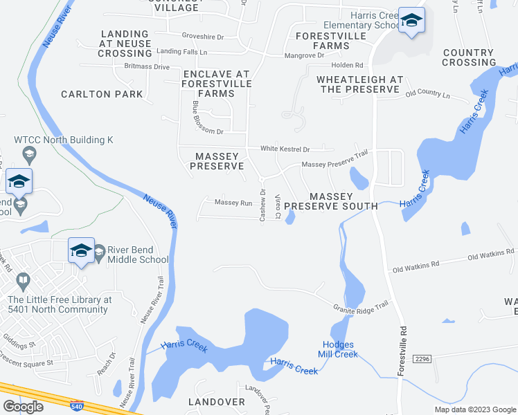 map of restaurants, bars, coffee shops, grocery stores, and more near 3974 Massey Run in Raleigh