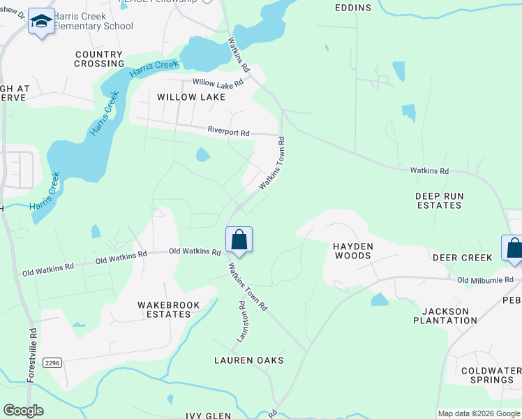 map of restaurants, bars, coffee shops, grocery stores, and more near 2932 Watkins Town Road in Raleigh