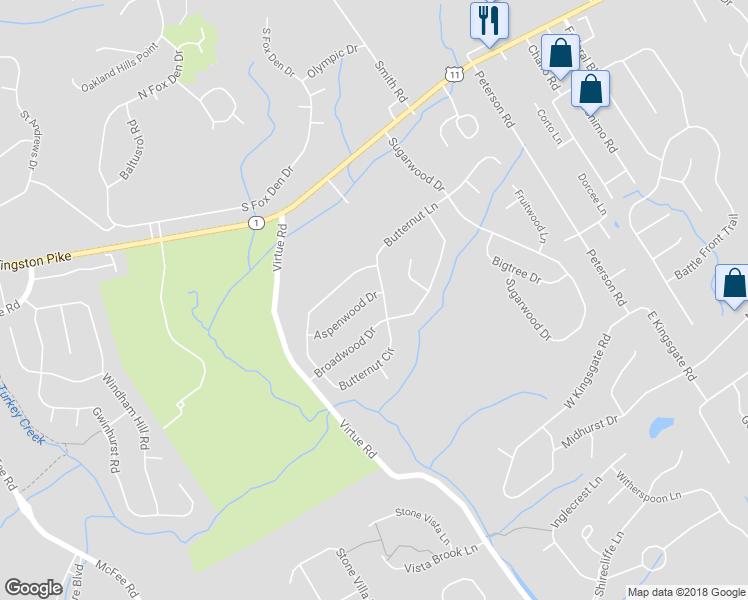 map of restaurants, bars, coffee shops, grocery stores, and more near 12100 Aspenwood Drive in Knoxville