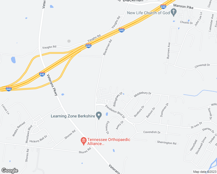 map of restaurants, bars, coffee shops, grocery stores, and more near 1521 Barnsley Drive in Murfreesboro