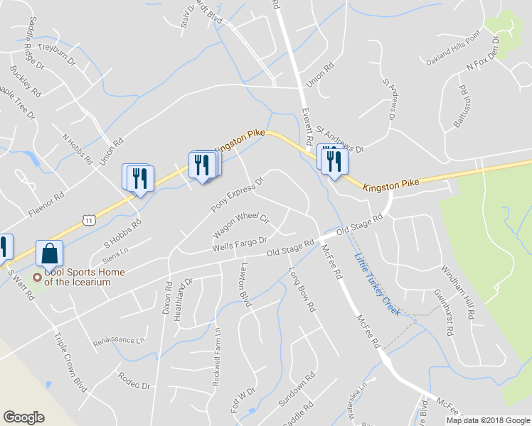 map of restaurants, bars, coffee shops, grocery stores, and more near 12621 Wagon Wheel Circle in Knoxville