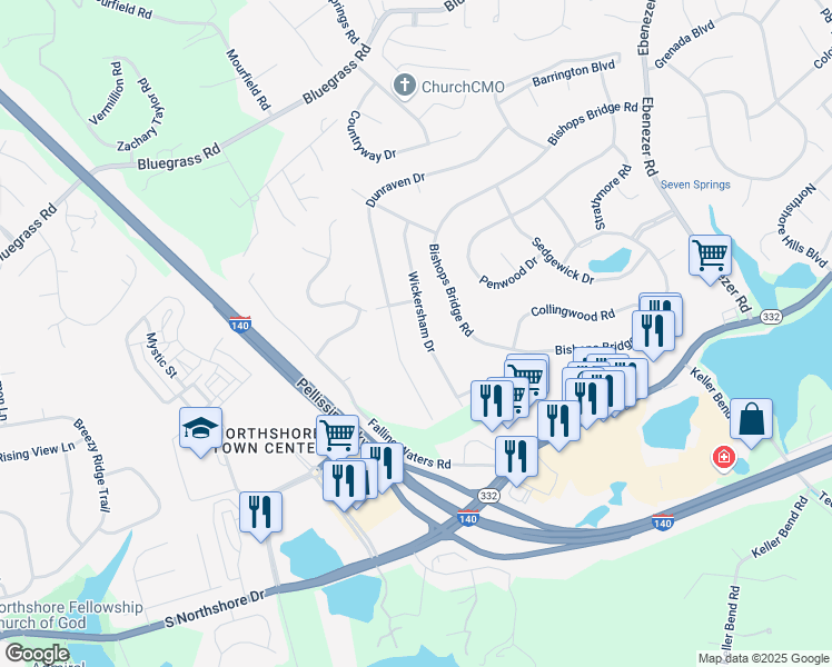 map of restaurants, bars, coffee shops, grocery stores, and more near 1813 Wickersham Drive in Knoxville