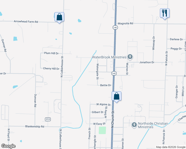 map of restaurants, bars, coffee shops, grocery stores, and more near 301 Ginger Drive in Jonesboro