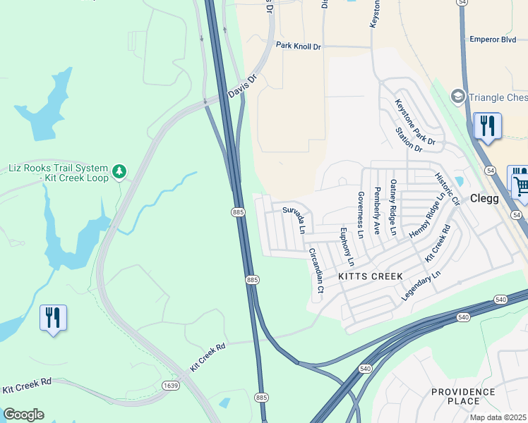 map of restaurants, bars, coffee shops, grocery stores, and more near 2109 Aventon Lane in Morrisville
