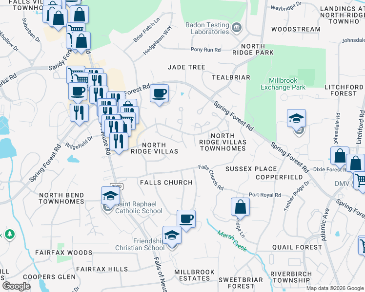 map of restaurants, bars, coffee shops, grocery stores, and more near 1413 Mapleside Court in Raleigh