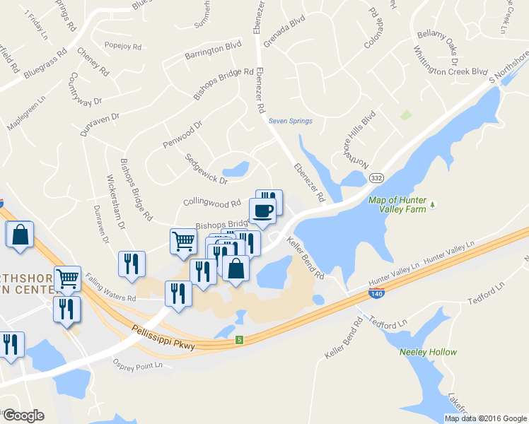 map of restaurants, bars, coffee shops, grocery stores, and more near 2000 Bishops Bridge Road in Knoxville