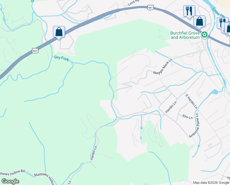 map of restaurants, bars, coffee shops, grocery stores, and more near 859 Cabin Creek Way in Sevierville