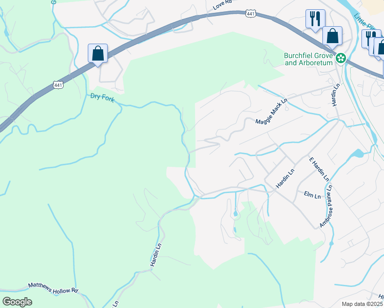 map of restaurants, bars, coffee shops, grocery stores, and more near 859 Cabin Creek Way in Sevierville