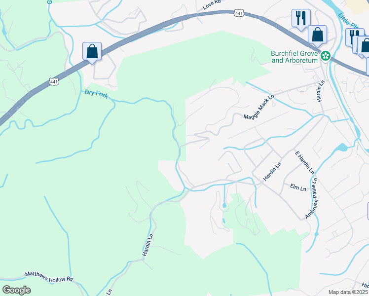 map of restaurants, bars, coffee shops, grocery stores, and more near 859 Cabin Creek Way in Sevierville