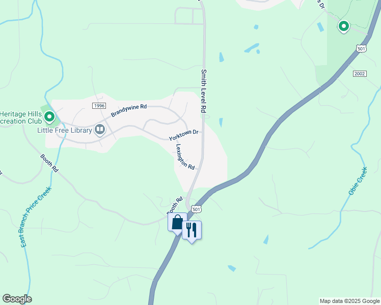 map of restaurants, bars, coffee shops, grocery stores, and more near 1616 Smith Level Road in Chapel Hill