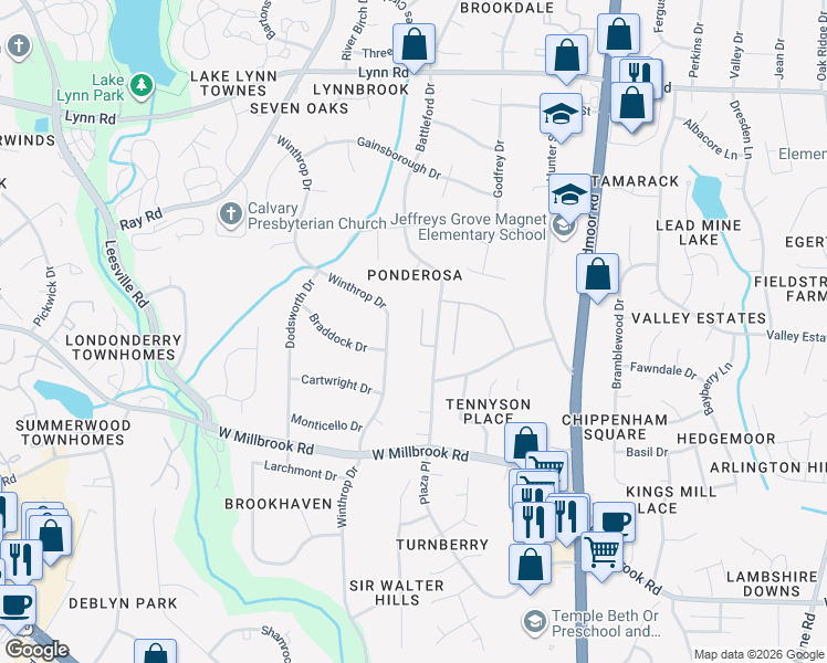 map of restaurants, bars, coffee shops, grocery stores, and more near 3016 Adonis Circle in Raleigh