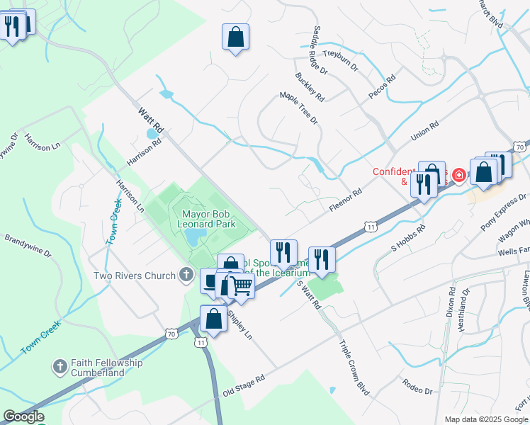 map of restaurants, bars, coffee shops, grocery stores, and more near 215 Spring Water Lane in Knoxville