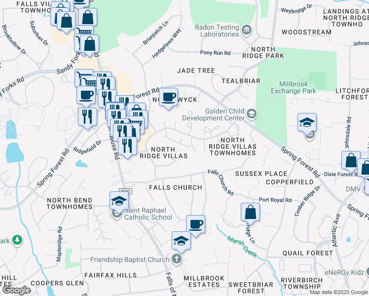 map of restaurants, bars, coffee shops, grocery stores, and more near 6000 volant Drive in Raleigh