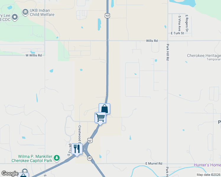 map of restaurants, bars, coffee shops, grocery stores, and more near 4707-5325 Highway 82 in Tahlequah