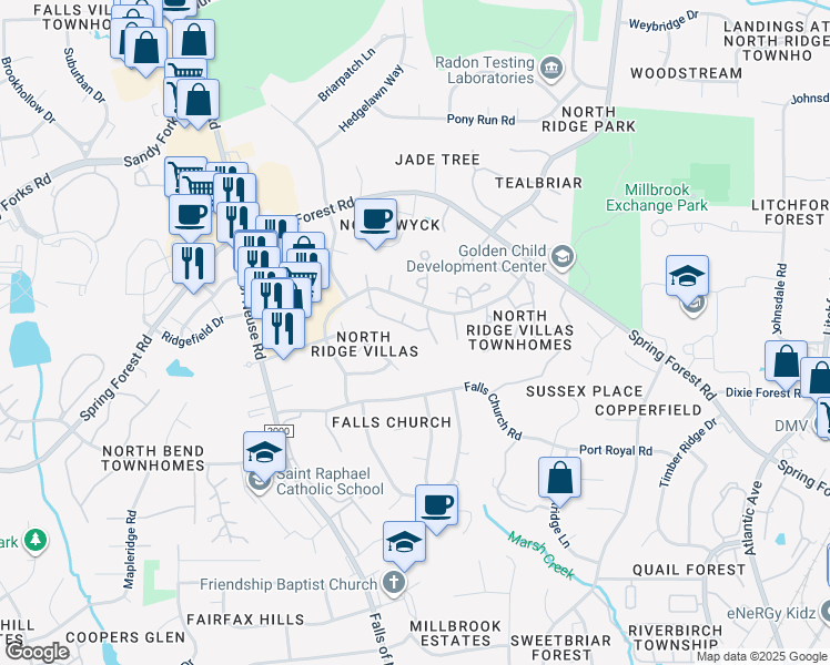 map of restaurants, bars, coffee shops, grocery stores, and more near 6000 volant Drive in Raleigh