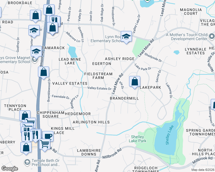map of restaurants, bars, coffee shops, grocery stores, and more near 5808 Valley Estates Drive in Raleigh