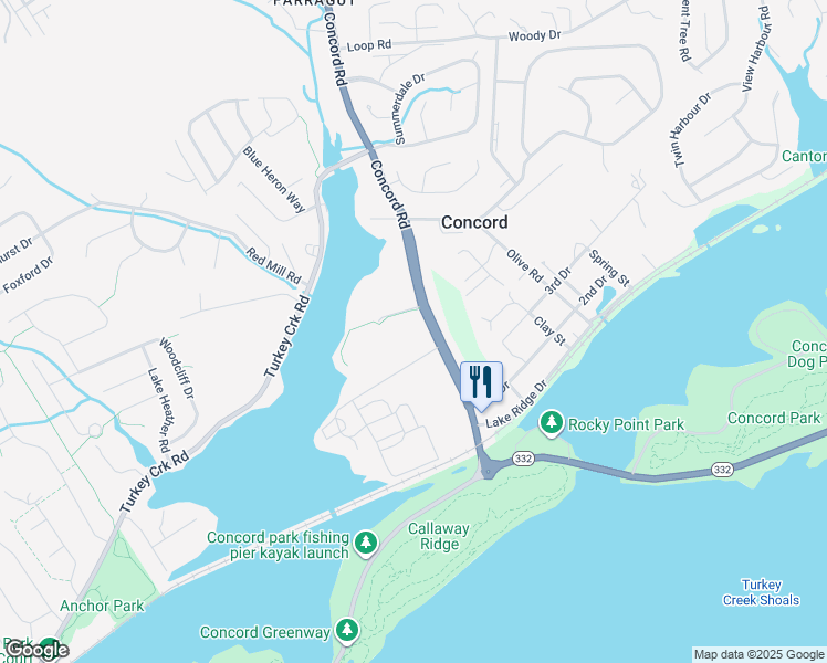 map of restaurants, bars, coffee shops, grocery stores, and more near 901 Concord Road in Knoxville