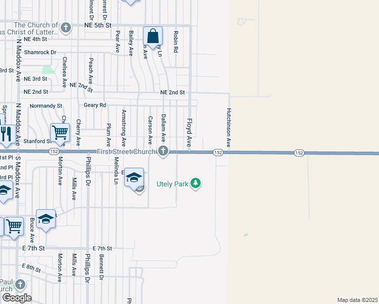 map of restaurants, bars, coffee shops, grocery stores, and more near 1900 East 1st Street in Dumas