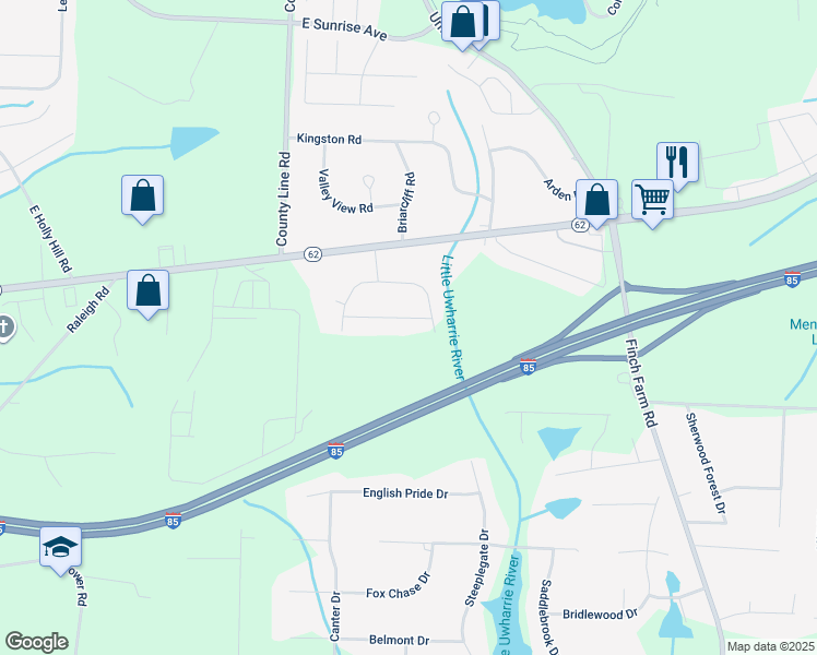 map of restaurants, bars, coffee shops, grocery stores, and more near 7133 Courtney Lane in Thomasville