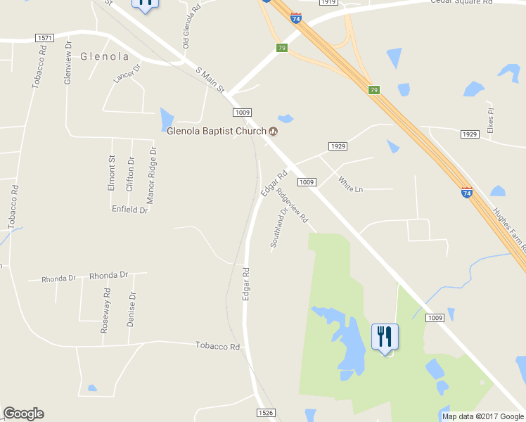 map of restaurants, bars, coffee shops, grocery stores, and more near 5710 Edgar Road in Archdale