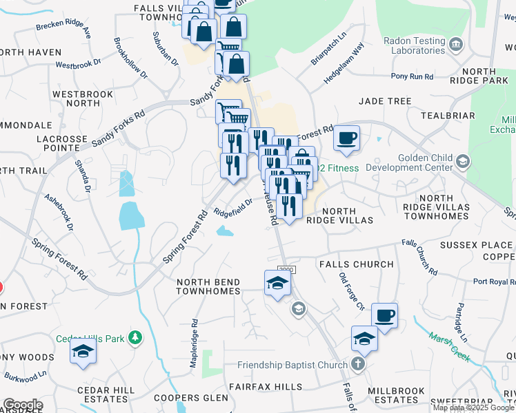 map of restaurants, bars, coffee shops, grocery stores, and more near 6131 State Road 2000 in Raleigh