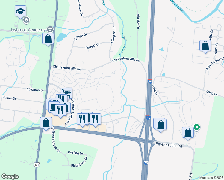 map of restaurants, bars, coffee shops, grocery stores, and more near 4037 Rural Plains Circle in Franklin