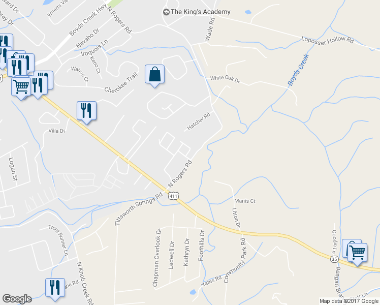map of restaurants, bars, coffee shops, grocery stores, and more near 606 Mountain View Villas Way in Seymour