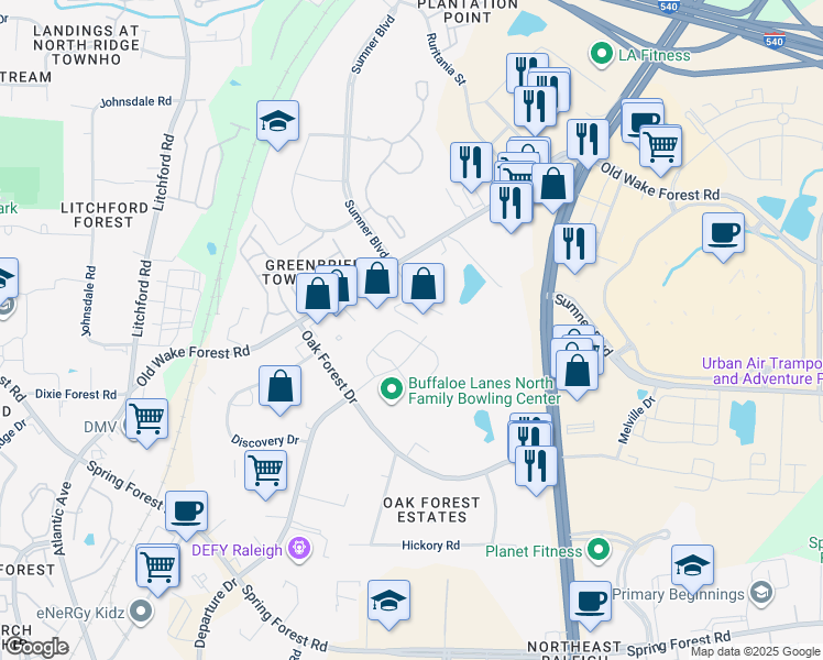 map of restaurants, bars, coffee shops, grocery stores, and more near 6079 Beale Loop in Raleigh