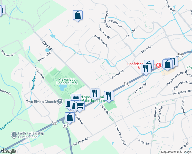 map of restaurants, bars, coffee shops, grocery stores, and more near 215 Spring Water Lane in Knoxville