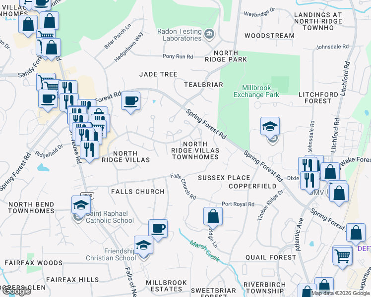 map of restaurants, bars, coffee shops, grocery stores, and more near 1567 Laureldale Drive in Raleigh