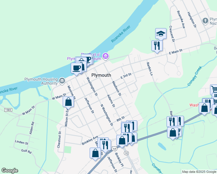map of restaurants, bars, coffee shops, grocery stores, and more near 205 East 3rd Street in Plymouth
