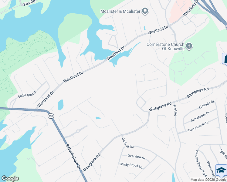 map of restaurants, bars, coffee shops, grocery stores, and more near 10153 Bluegrass Road in Knoxville