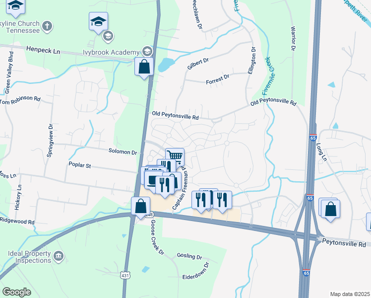 map of restaurants, bars, coffee shops, grocery stores, and more near 4800 Captain Freeman Parkway in Franklin