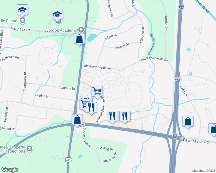map of restaurants, bars, coffee shops, grocery stores, and more near 101 Swain Circle in Franklin