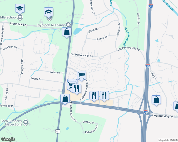 map of restaurants, bars, coffee shops, grocery stores, and more near 4800 Captain Freeman Parkway in Franklin