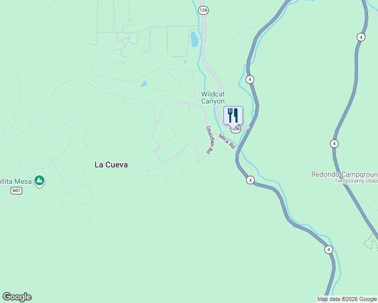 map of restaurants, bars, coffee shops, grocery stores, and more near 366 Obsidian Road in Jemez Springs