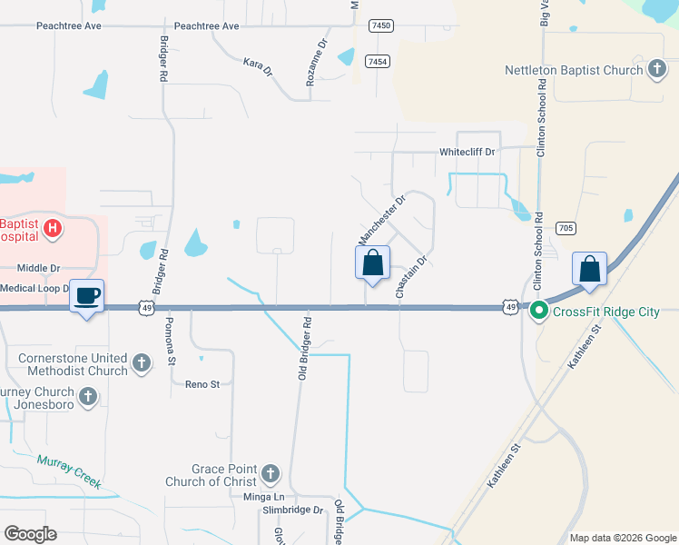 map of restaurants, bars, coffee shops, grocery stores, and more near 5716 East Johnson Avenue in Jonesboro