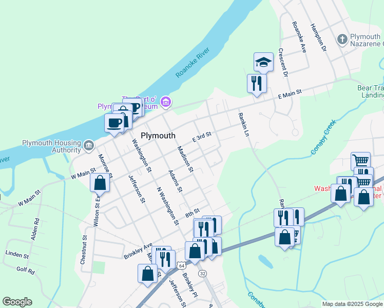 map of restaurants, bars, coffee shops, grocery stores, and more near 105 Little Ct in Plymouth