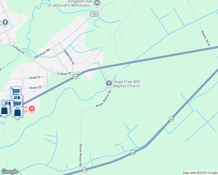 map of restaurants, bars, coffee shops, grocery stores, and more near 156 Roxie Reese Road in Plymouth