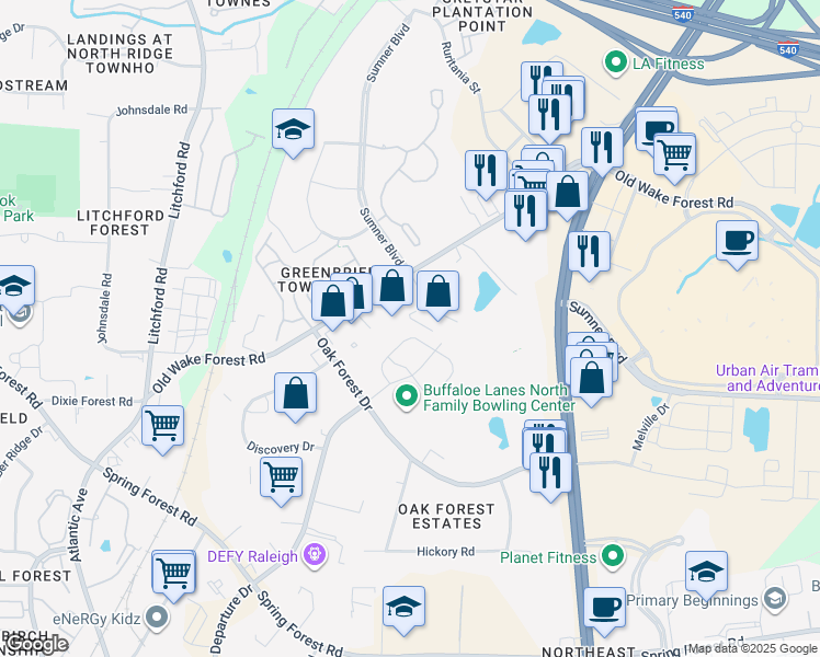 map of restaurants, bars, coffee shops, grocery stores, and more near 6070 Beale Loop in Raleigh