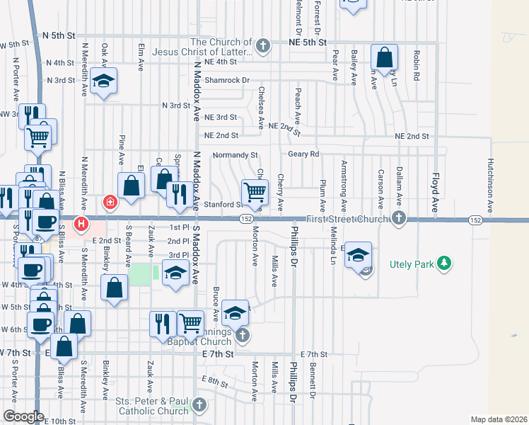 map of restaurants, bars, coffee shops, grocery stores, and more near 100 Chelsea Avenue in Dumas