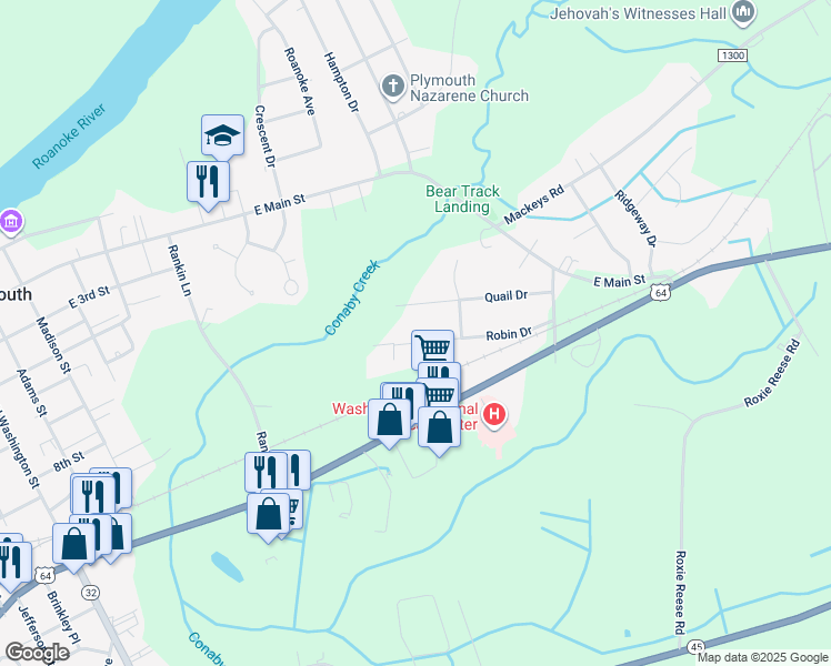 map of restaurants, bars, coffee shops, grocery stores, and more near 209 Robin Drive in Plymouth