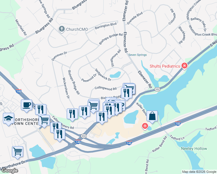 map of restaurants, bars, coffee shops, grocery stores, and more near 9319 Collingwood Road in Knoxville