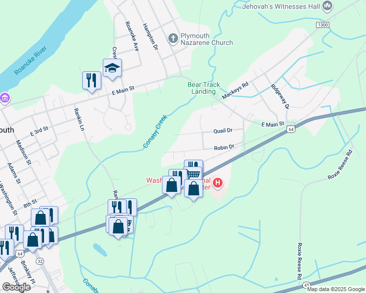 map of restaurants, bars, coffee shops, grocery stores, and more near 209 Robin Drive in Plymouth