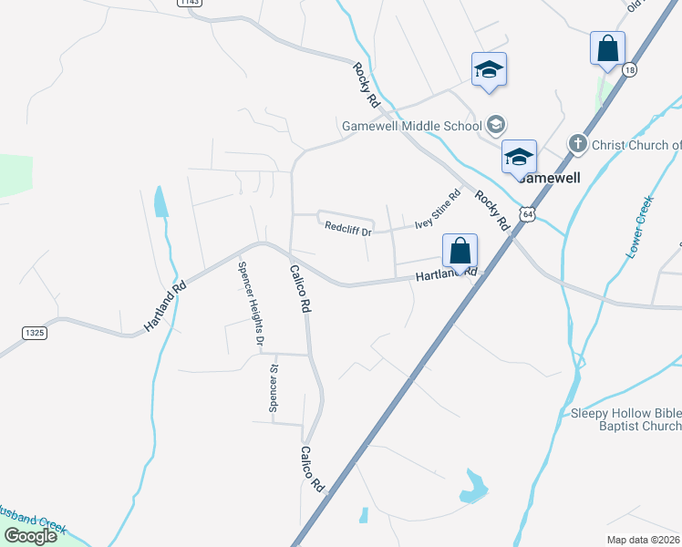 map of restaurants, bars, coffee shops, grocery stores, and more near 4556-4608 Hartland Road in Lenoir