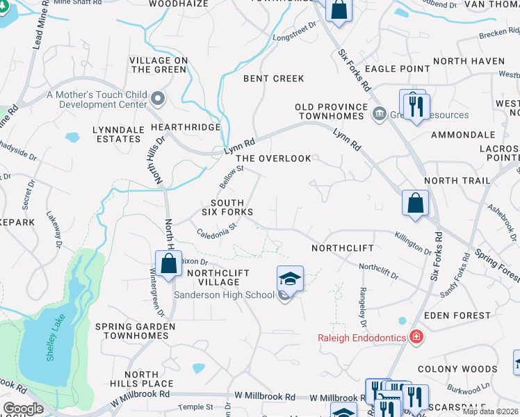 map of restaurants, bars, coffee shops, grocery stores, and more near 804 Northclift Drive in Raleigh