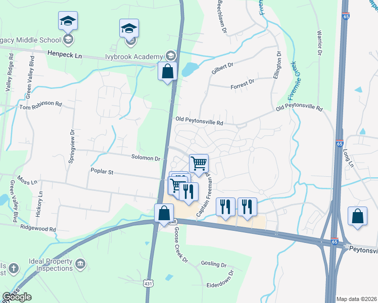 map of restaurants, bars, coffee shops, grocery stores, and more near 1031 Rural Plains Circle in Franklin