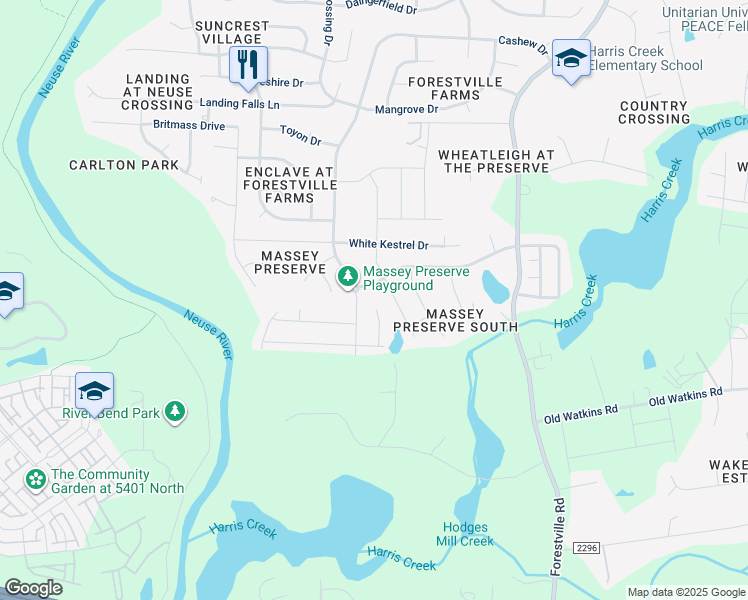 map of restaurants, bars, coffee shops, grocery stores, and more near 3439 Vireo Court in Raleigh