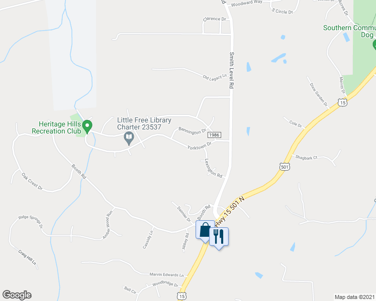 map of restaurants, bars, coffee shops, grocery stores, and more near 307 Yorktown Drive in Chapel Hill