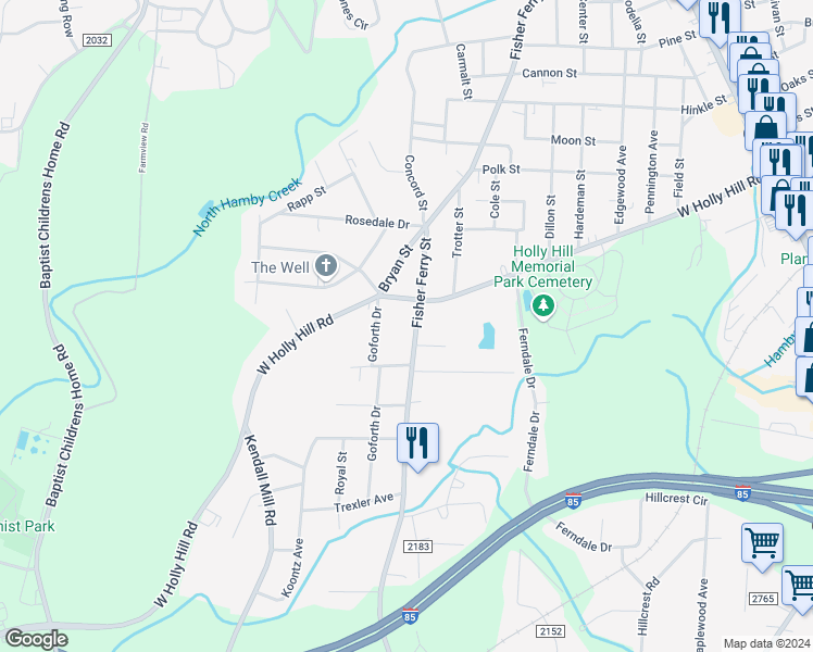 map of restaurants, bars, coffee shops, grocery stores, and more near 904 Fisher Ferry Street in Thomasville